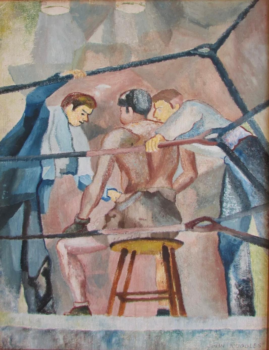 Combattente di boxe Woodstock Scena americana WPA metà del XX secolo Realismo sociale - Interior Art Grigio di John Ruggles