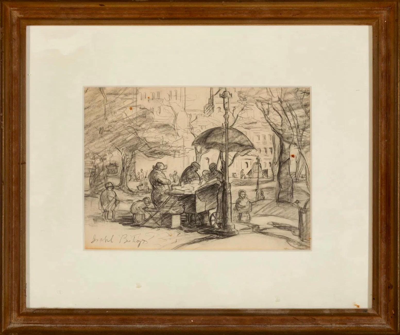 NYC Park Scene Escena Americana Realismo Social WPA Mujer Artista Realismo Ashcan - Figurative Art Beige de Isabel Bishop