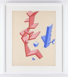 "Sculpture Model" Abstract American Drawing Modernism Mid 20th Century Cubism