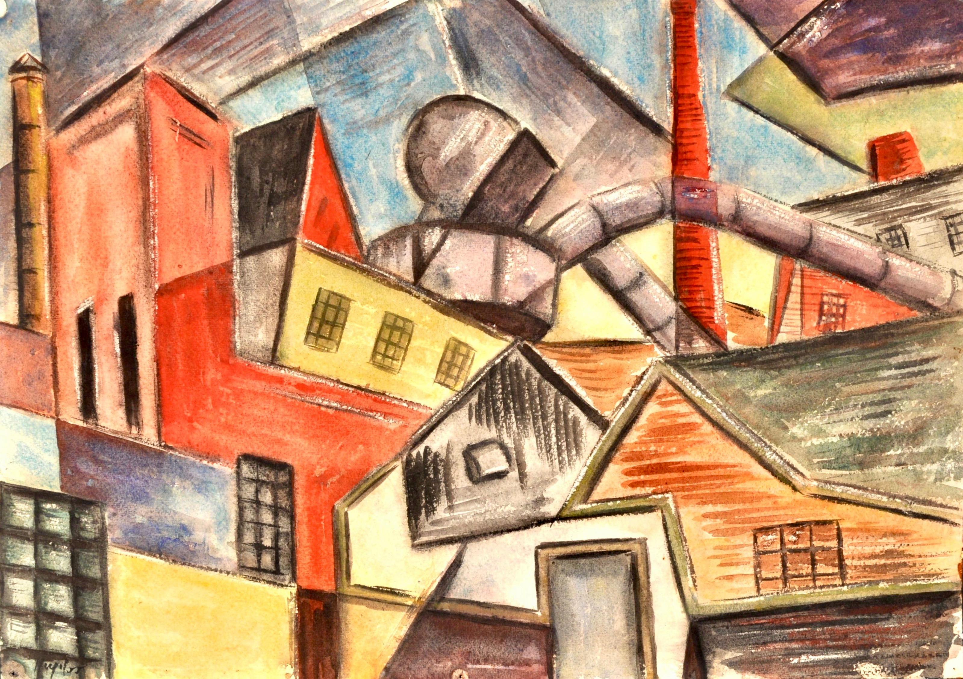 "Fabbrica cubista" Scena americana WPA Realismo sociale Metà XX secolo Industriale