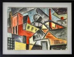 "Cubist Factory" American Scene WPA Social Realism Mid 20th Century Industrial