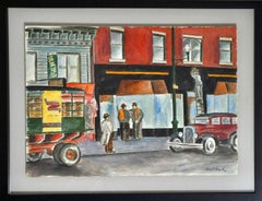 "Streetscape" American Scene WPA Social Realism Mid 20th Century Industrial