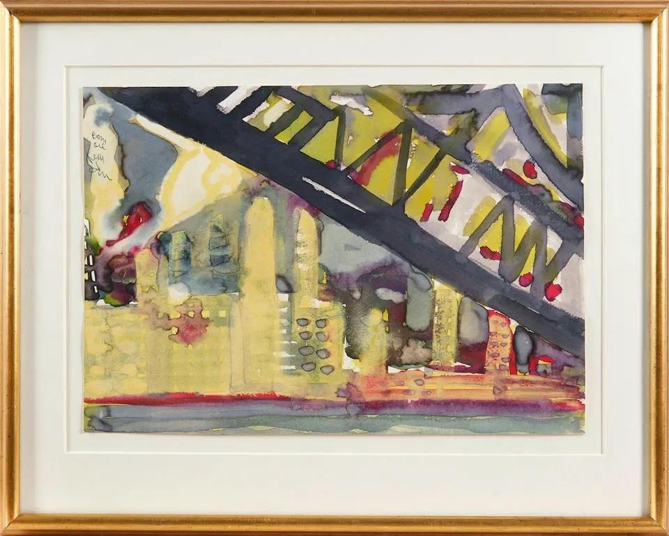 Pont Paysage urbain afro-américain contemporain 20e siècle Alvin Ailey NY - Art de Romare Bearden