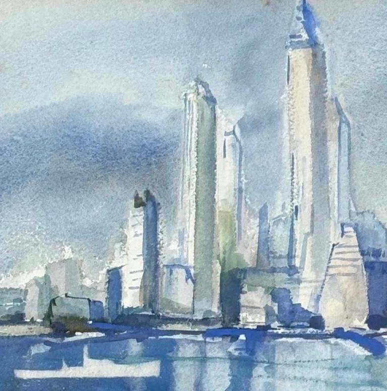NYC Cityscape Amerikanische Szene Sozialrealismus Mitte des Jahrhunderts – Art von Max Arthur Cohn