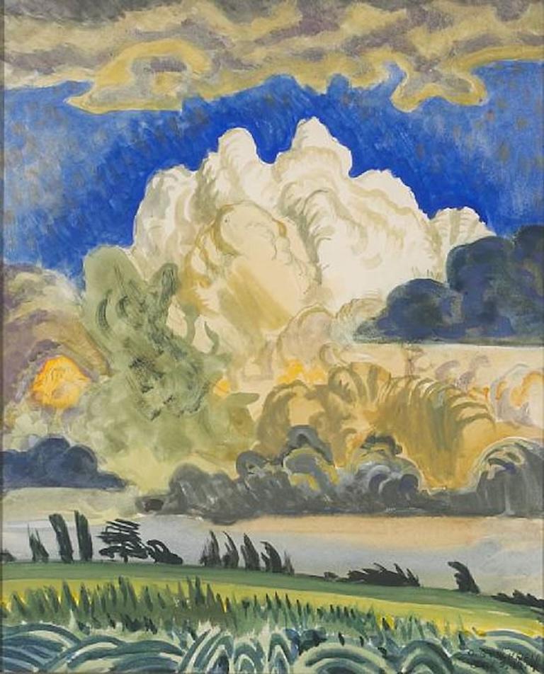 Le nuage blanc, Salem, une aquarelle classique de son année magique, 1917 Moderne en vente 1