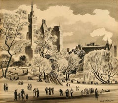 "Central Park" Mid-20th Century American Scene Drawing NYC Modernism WPA Realism
