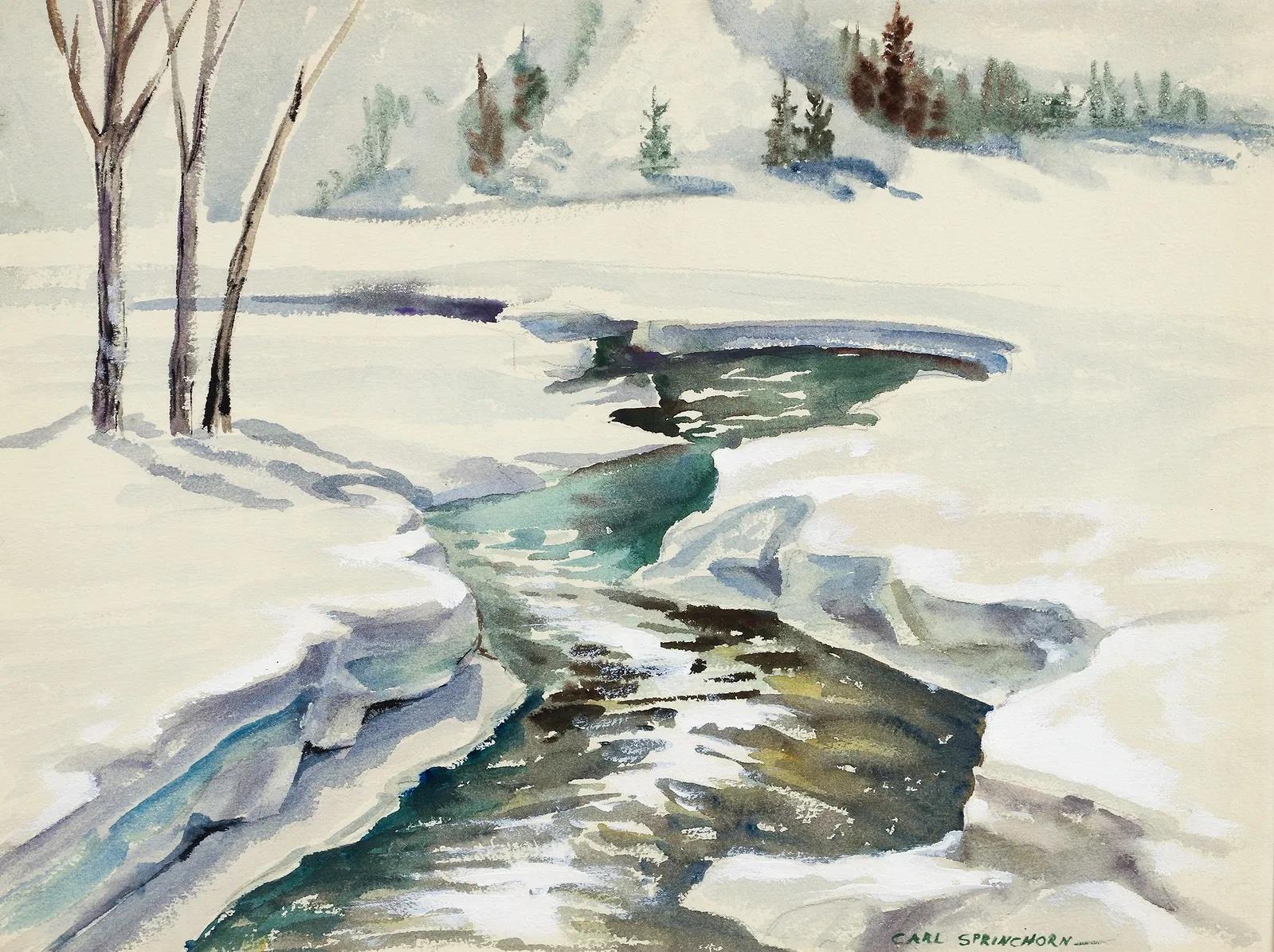 „Verschneite Landschaft in Maine“ – Moderner amerikanischer Realismus der Mitte des 20. Jahrhunderts, WPA-Ära