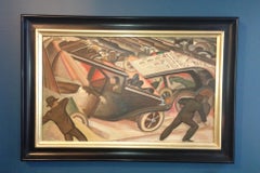 "Crash" Modern Oil Painting WPA American Los Angeles Scene Cubist Art Deco Cars