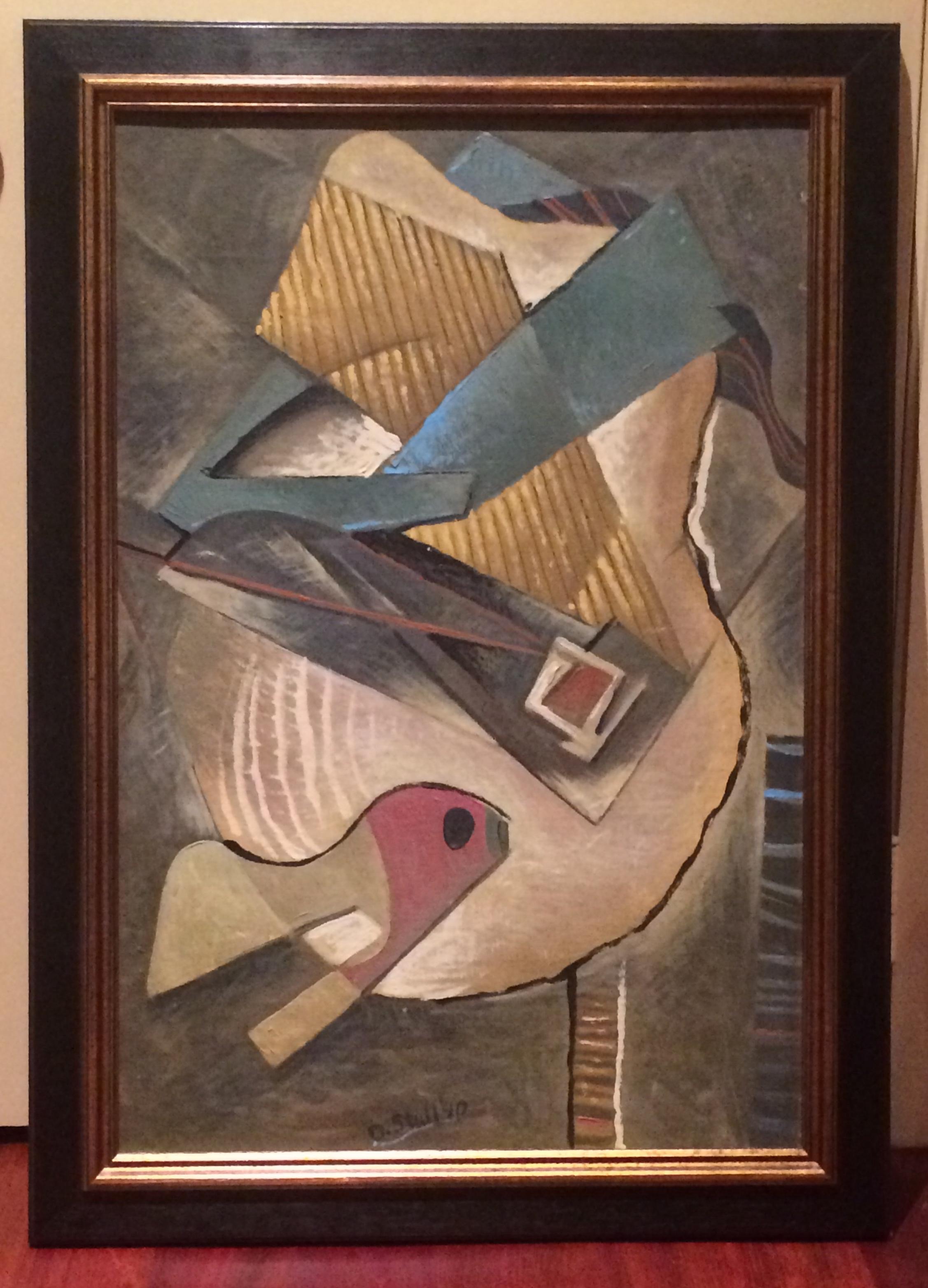 John Deforest Stull Animal Painting - PINK FISH WPA Abstract Muralist 1940s modern oil American Scene mid-century 