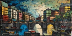 Parisian Seine River, Paris, French City, Street, Bridge, Decorative Oil Canvas