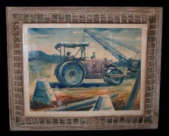 "Road Compactor" Rural, Industrial, Men Working, American Scene WPA Watercolor