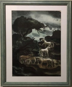 « On the Heights »:: aquarelle moderniste d'Equine de Californie du WPA