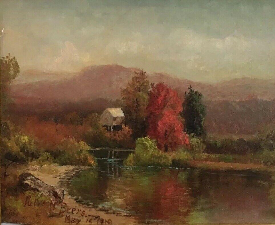 Julie Hart Beers Landscape Painting - Julie Beers, "Cabin in Autumn, Upper Hudson Valley, " Fall Foliage Landscape