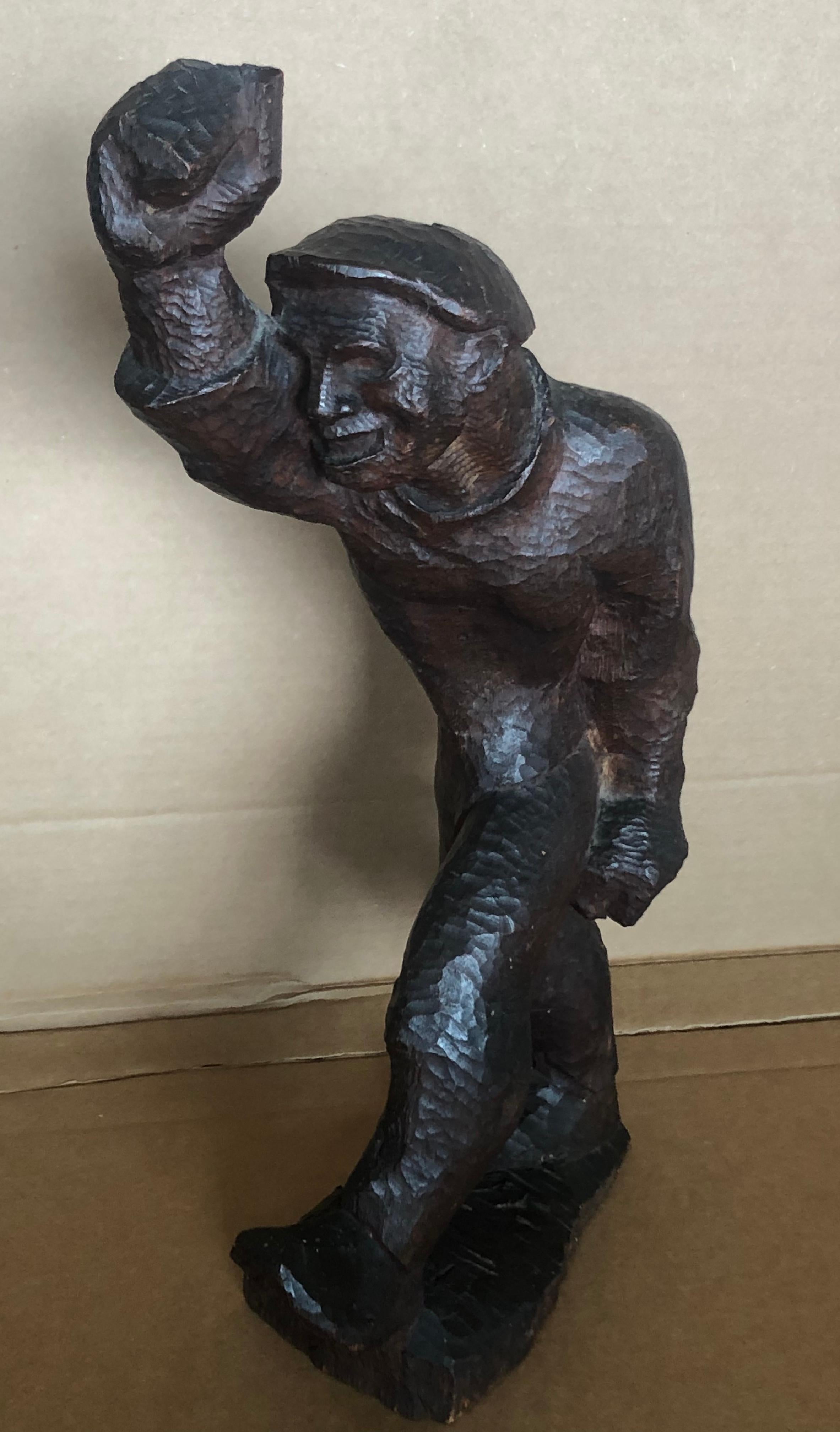 STRIDENT MAN Carved Wood Sculpture Hollywood WPA Modernist Puppet Mid-Century