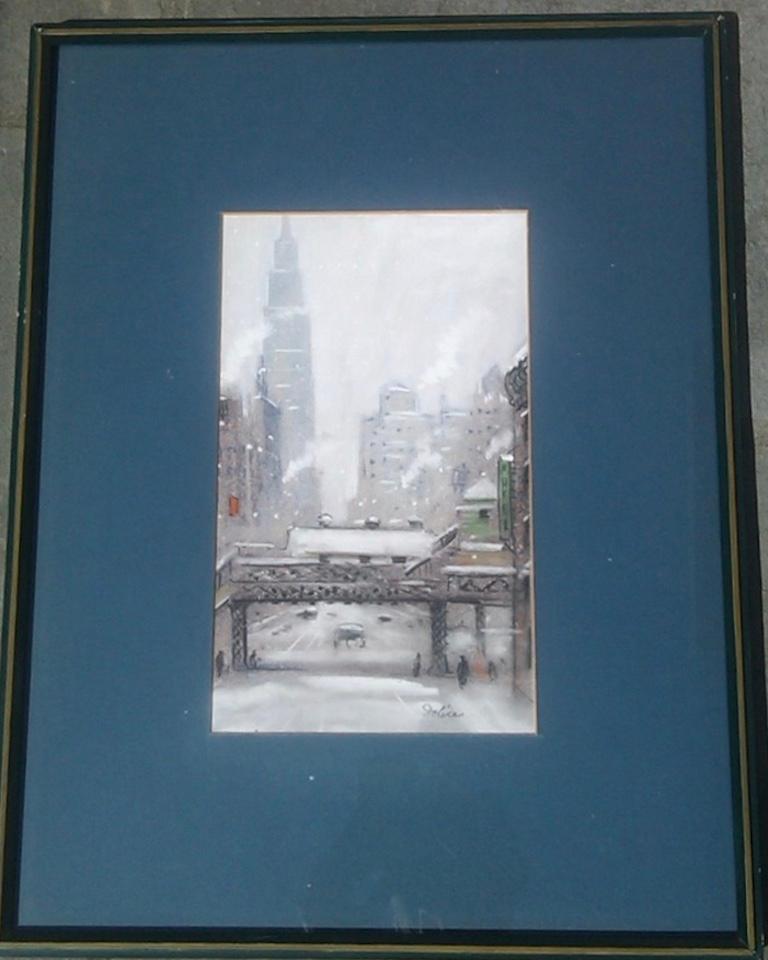 EMPIRE STATE BUILDING Drawing Modern Modernism WPA Mid-Century NYC  - Art by Leon Dolice