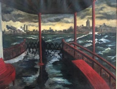 "Staten Island Ferry" WPA Modern NYC Cityscape Mid-Century Realism 20th Century