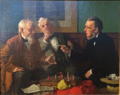 Antique "Game of Chess" Louis Charles Moeller, Victorian Gentlemen Conversing