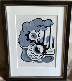 Machine Age industrial Mid 20th Century Drawing Robert Addison WPA Modernism