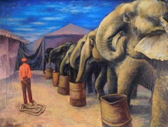 Circus Elephants American Modernism WPA Regionalism Mid-Century Modern Oil