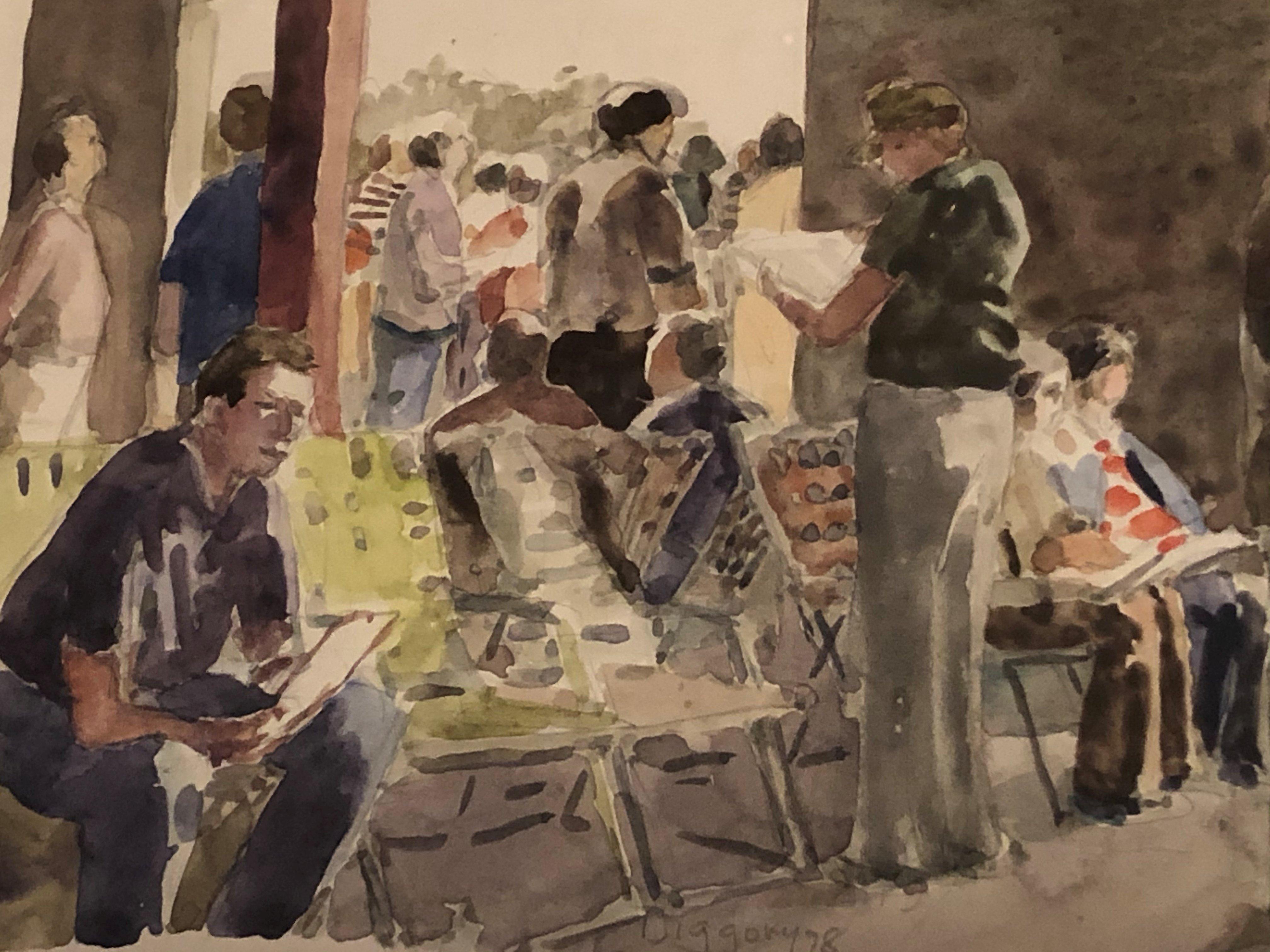 Anne Diggory (b. 1951)
Out of the Sun (Under the Racetrack Grandstand), 1978
Watercolor on paper
7 x 10 inches
Signed and dated lower left

Provenance:
Acquired directly from the artist

Anne Diggory lives in Saratoga Springs, NY, and frequently