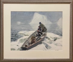 "Frozen In, " John Whorf, Impressionist Winter Marine Scene, Fishermen in Boat