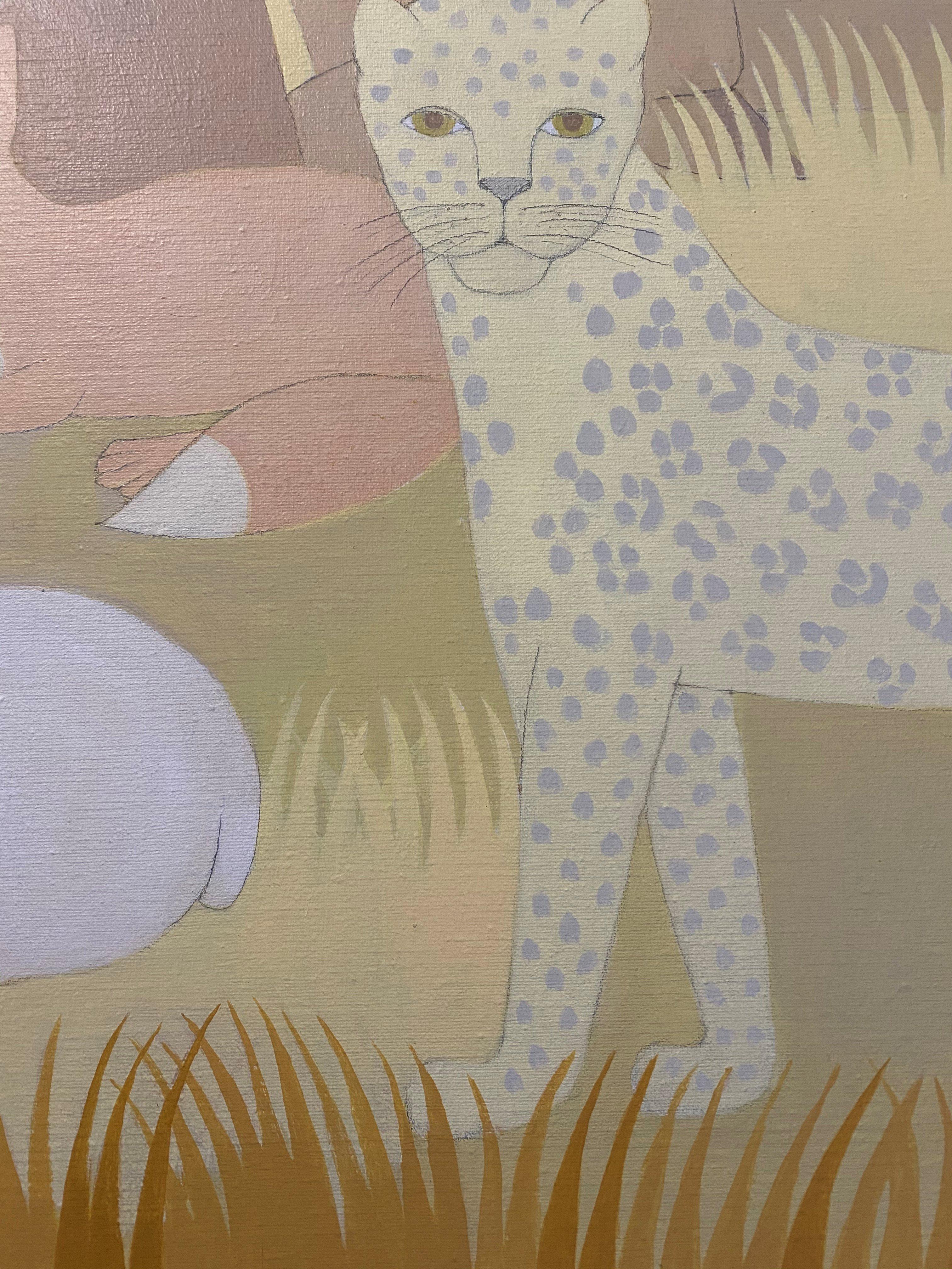 Rosamond Berg (1931 - 2018)
Peaceable Kingdom IV, 1974-76
Acrylic and graphite on canvas
42 x 60 inches
Signed lower right; signed, titled and dated on the reverse

This painting depicting a little girl amongst a cow, lion, fox, sheep, goat,