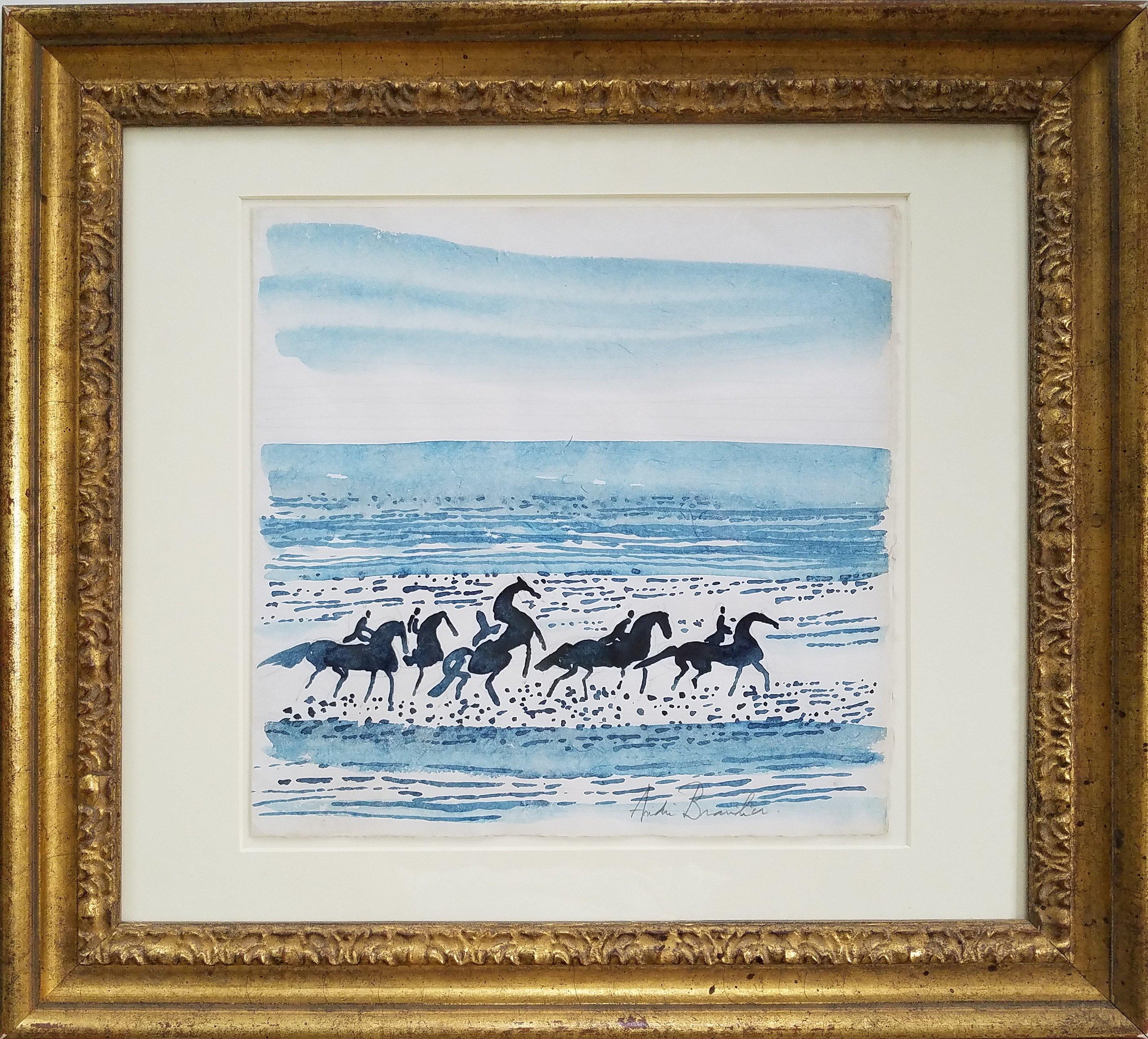 „Horse am Strand“, Andre Brasilier, Französisches Equine-Aquarell – Art von André Brasilier