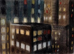 "Buildings at Night" WPA Mid-Century Modernism American Scene NYC Cityscape