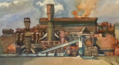 "J&L Oxygen Plant" Industrial Landscape  Scene Contemporary Watercolor Drawing