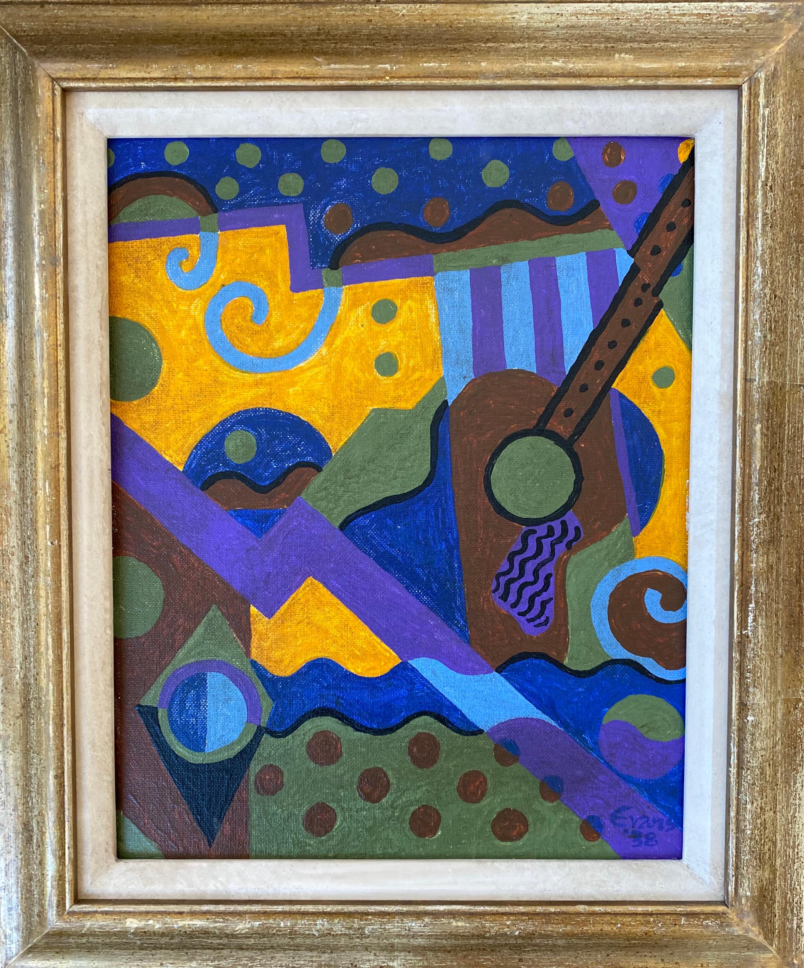 Abstract with Guitar 1938 New Hope Lambertville Ramstonev WPA American Modernism - Painting by Charles Evans