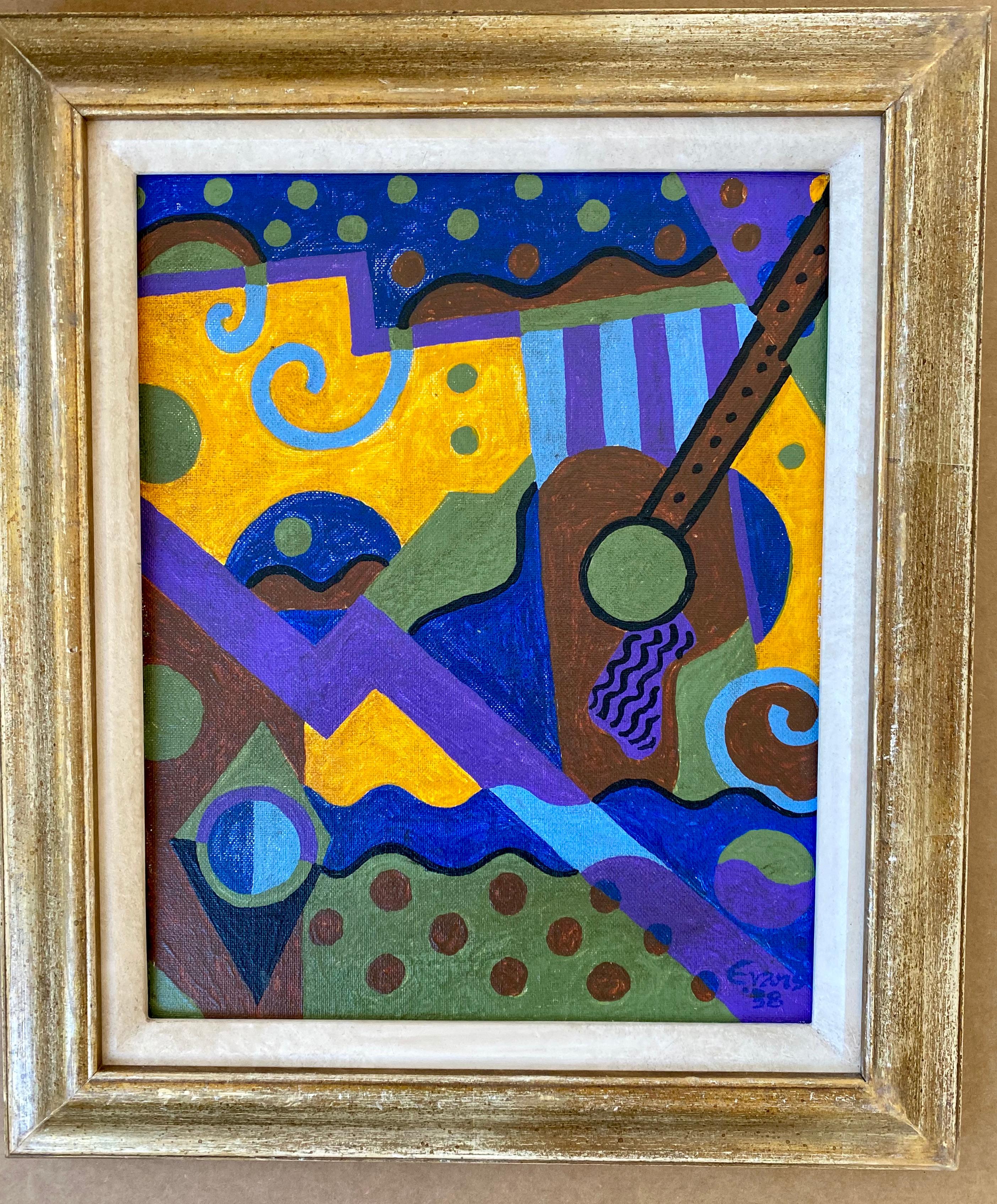 Abstract with Guitar 1938 New Hope Lambertville Ramstonev WPA American Modernism - Black Abstract Painting by Charles Evans