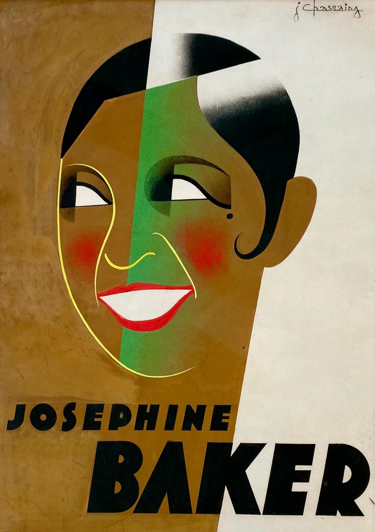 Original Gouache for 1931 French Art Deco Poster, Josephine Baker Design/Study - Beige Portrait by Jean Chassaing