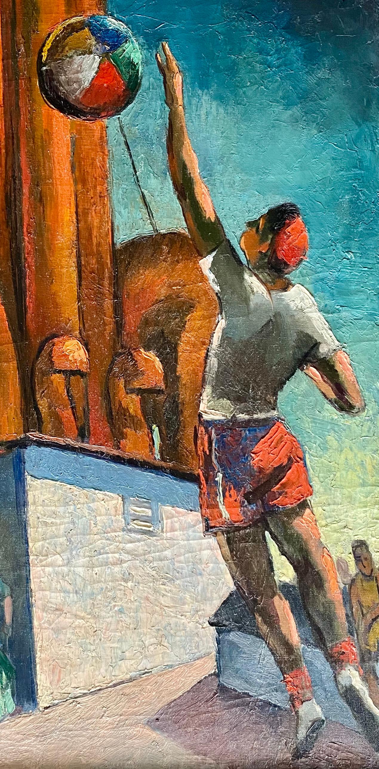 Frederick Buchholz Figurative Painting - Mid-Century Modern American Scene WPA Era "Cruise Ship Antics" c. 1940s Nautical