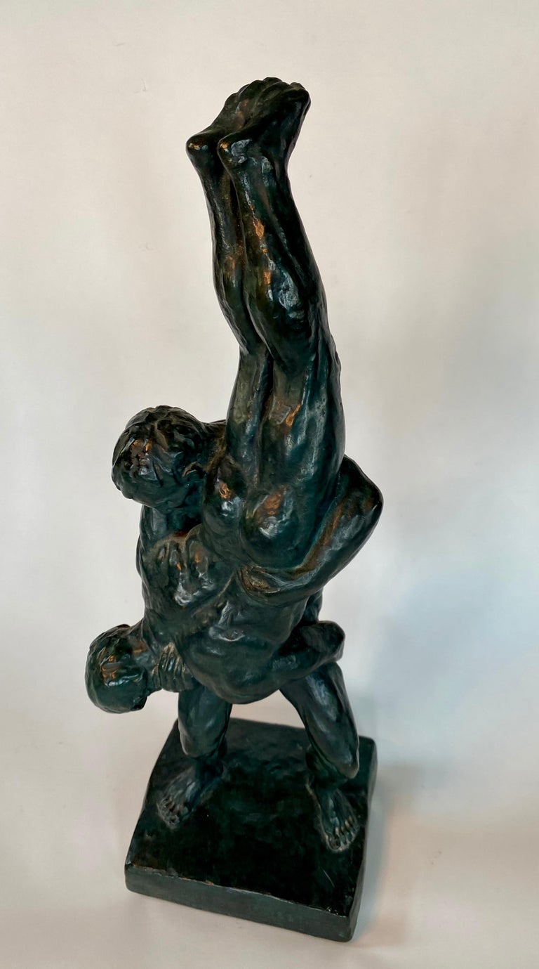 Breton Wrestlers Bronze Figurative Modern Male Sculpture Female Artist LGBT WPA For Sale 3