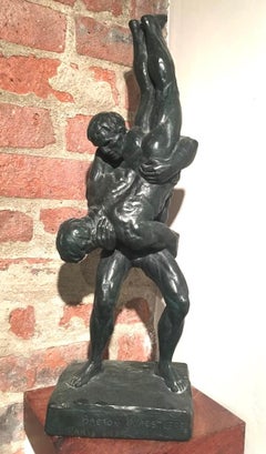 Breton Wrestlers Bronze Figurative Modern Male Sculpture Female Artist LGBT WPA