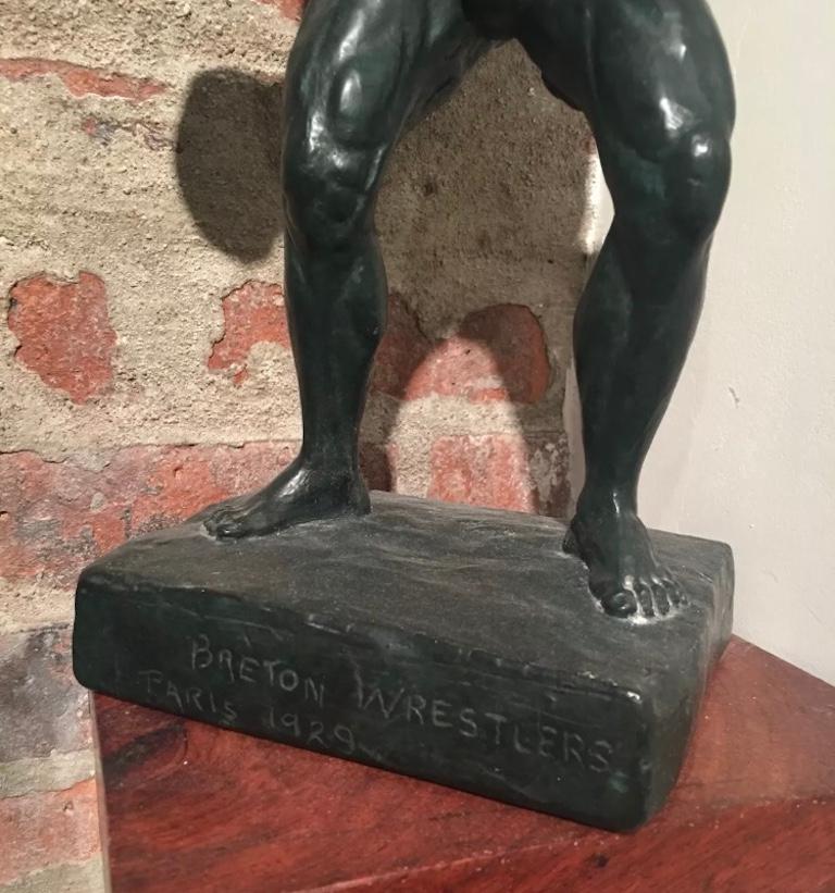 Breton Wrestlers Bronze Figurative Modern Male Sculpture Female Artist LGBT WPA For Sale 5