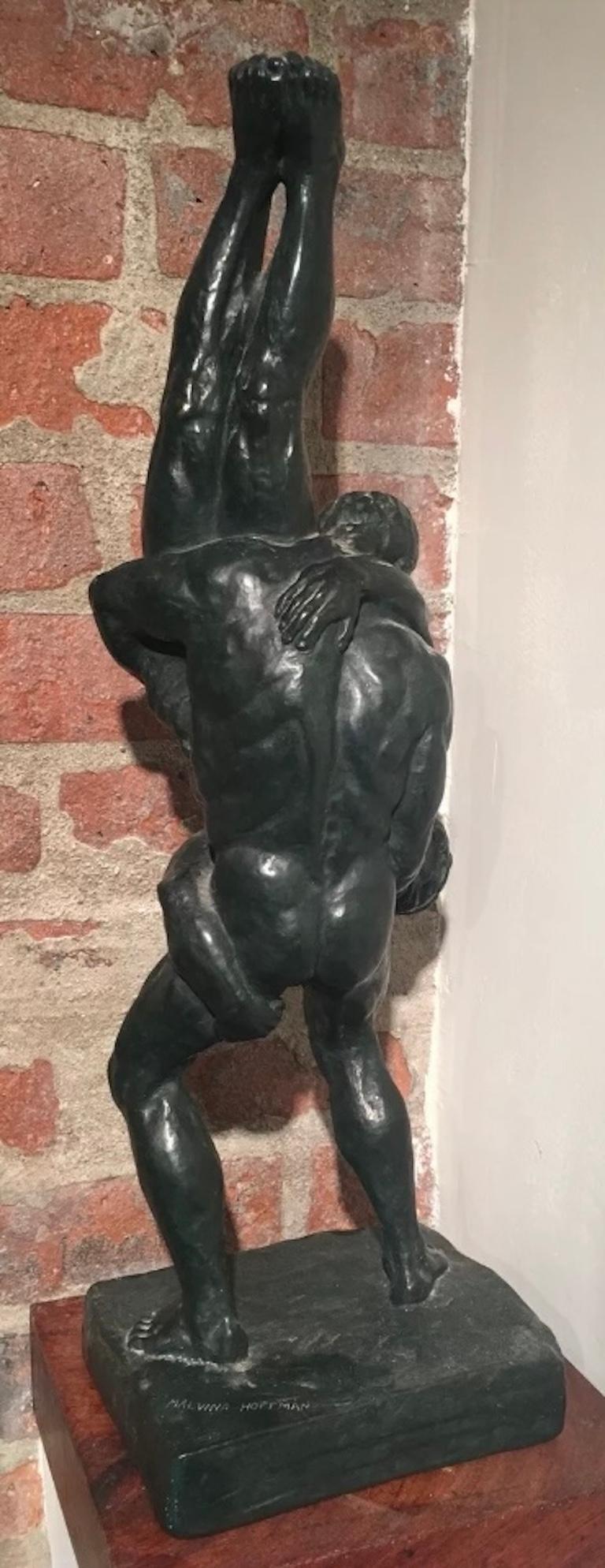 Breton Wrestlers Bronze Figurative Modern Male Sculpture Female Artist LGBT WPA For Sale 1