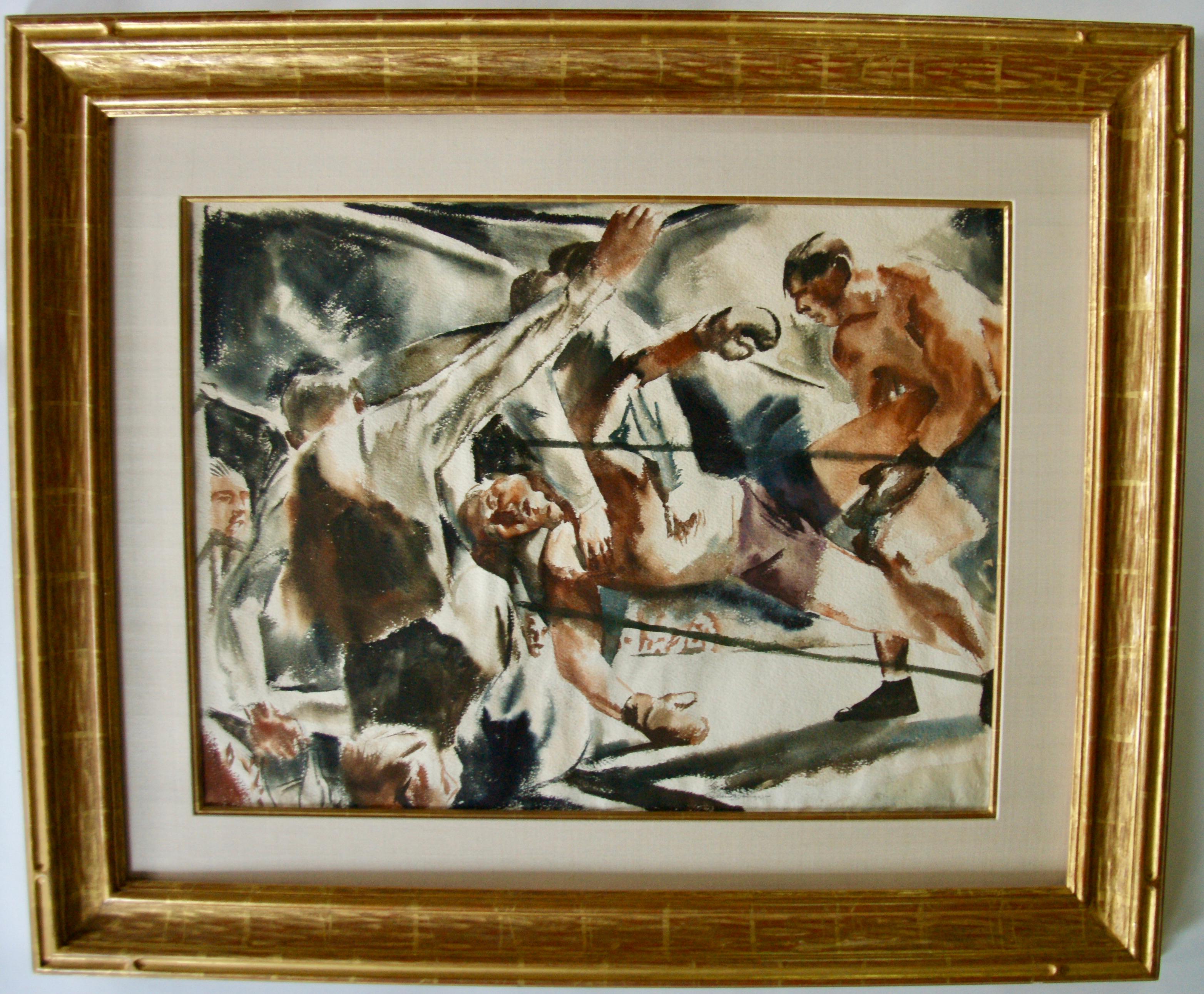 „The Knockout“ Boxsport Amerikanisches Aquarell WPA Mid-Century Modern 30s/40s im Angebot 1