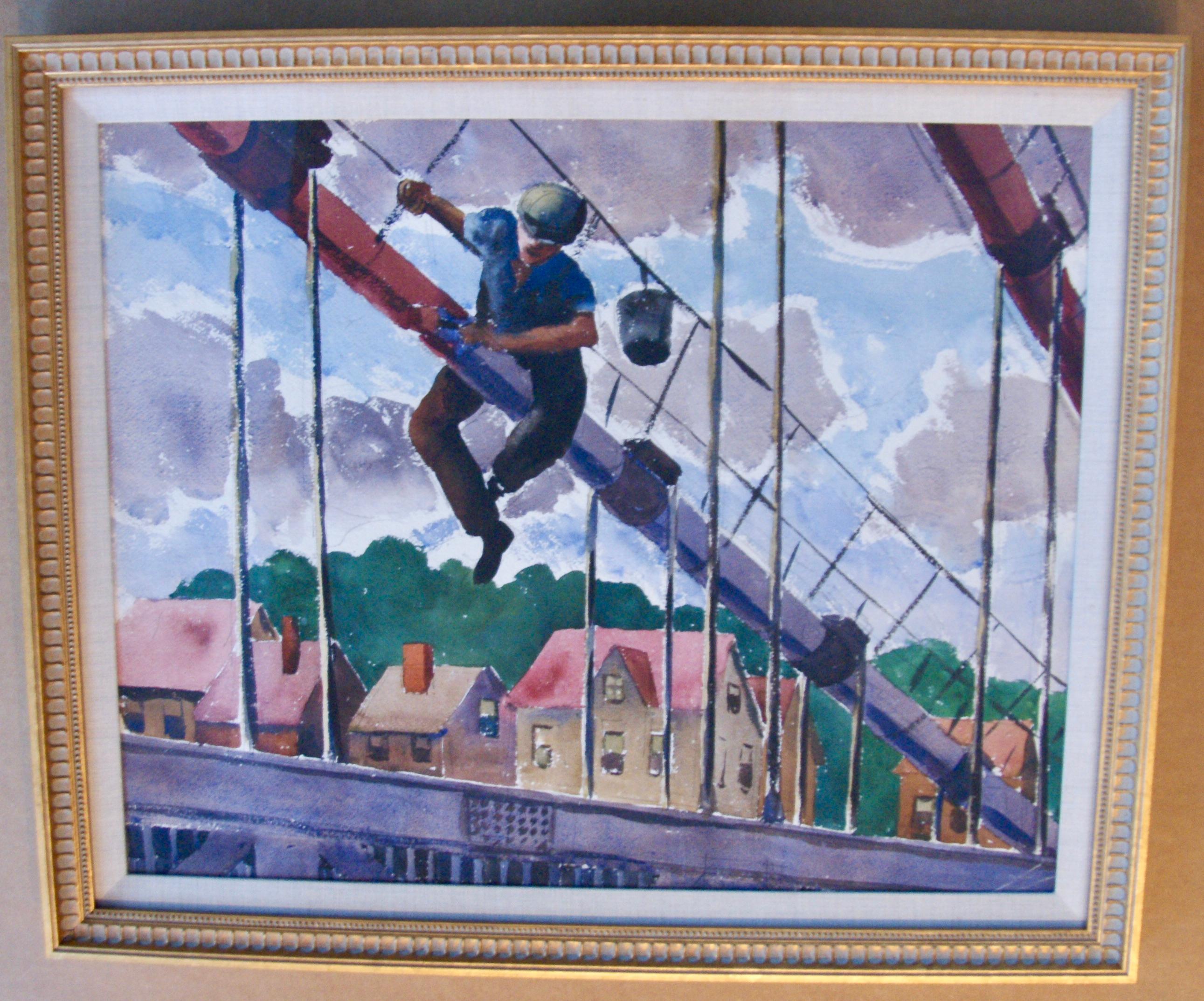 Bridge Painter WPA American Modernism Mid 20th-Century Realism Industrial Worker - Art by Louis Wolchonok