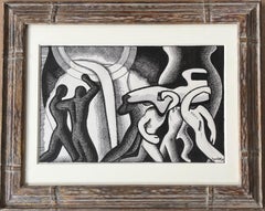 "Steel Factory" Cuban Mid 20th Century Modern Drawing WPA Latin Art Industrial