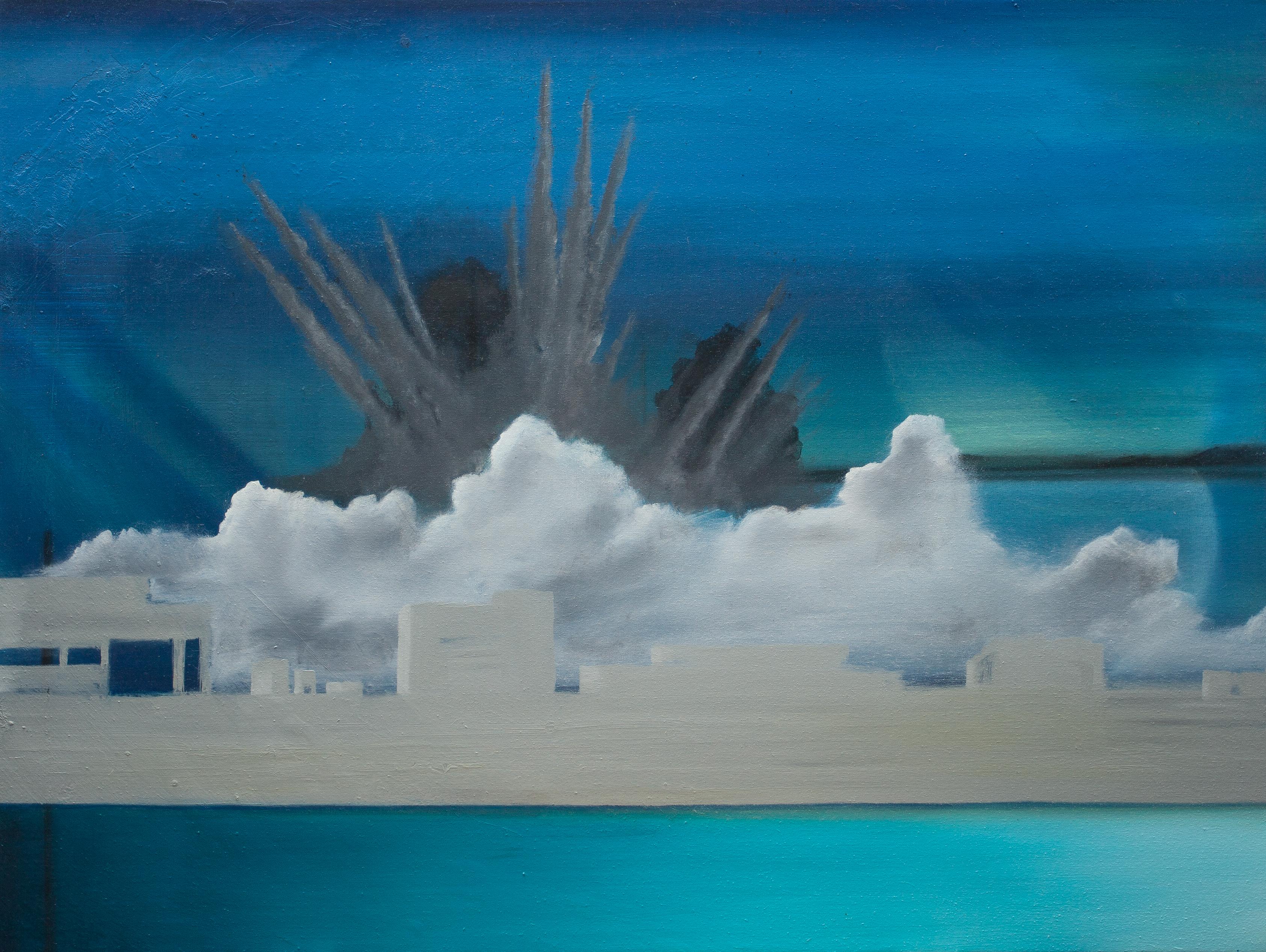 "Aleppo Water Wars" Art contemporain abstrait, huile sur toile synthétique.  - Painting de Mb Boissonnault