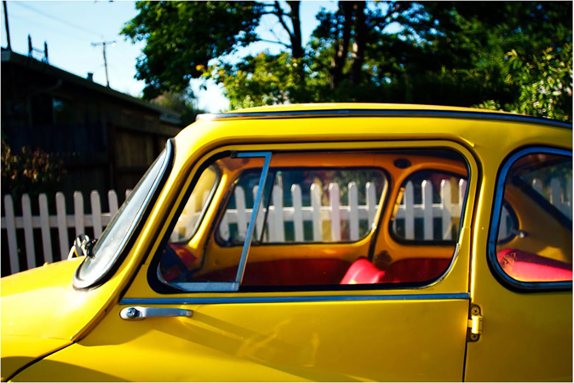 "Yellow Car"  Type C Metallic Print  - Photograph by Jen Zahigian