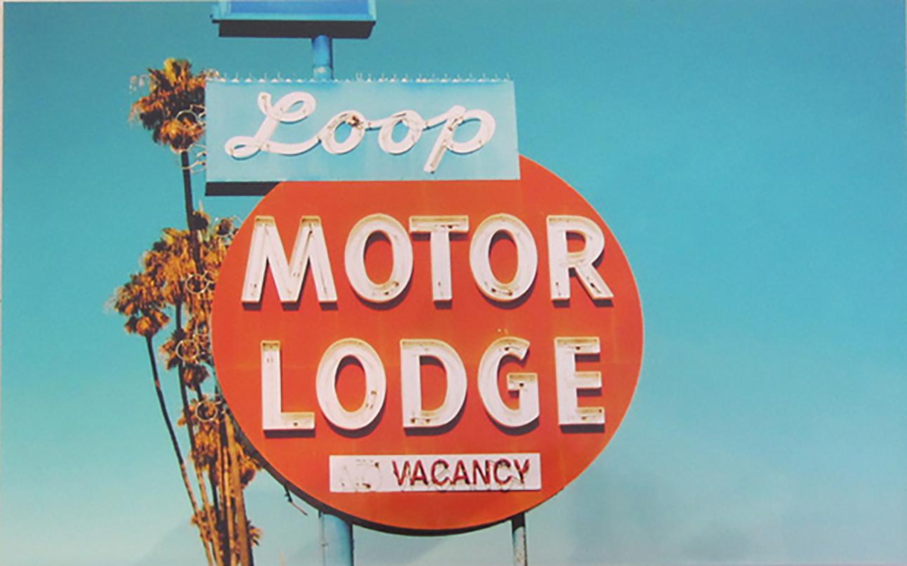 "Loop Motor Lodge" Type C Metallic Print - Photograph by Jen Zahigian