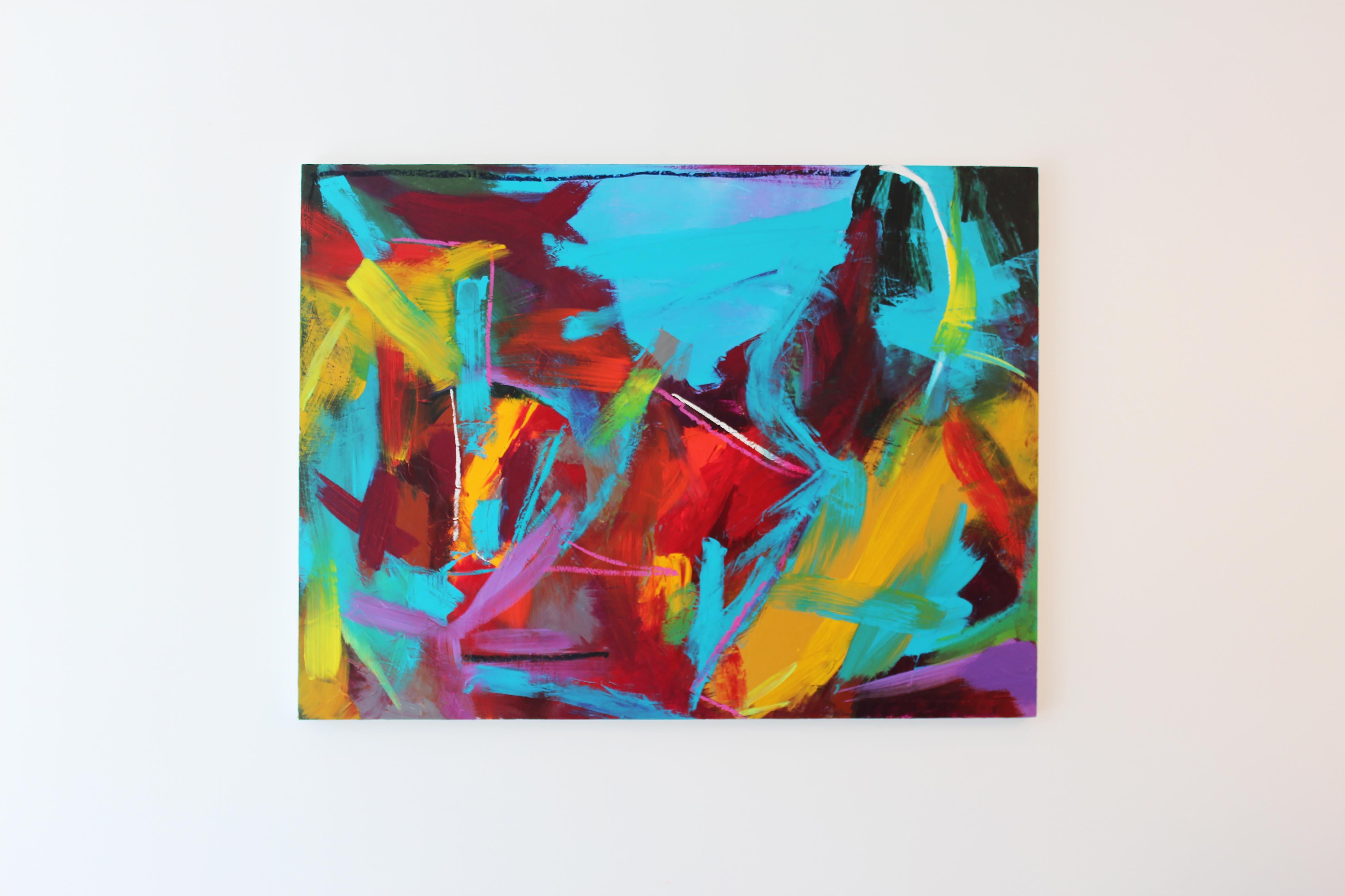 Jaqueline Jandrell Abstract Painting - "Pandemonium" - Acrylic and Oil Stick on Wood Panel