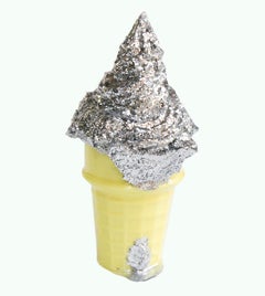 Silver Glitter Ice Cream Cone - Original Resin Sculpture 