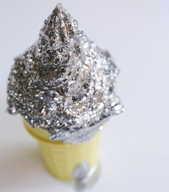 Silver Glitter Ice Cream Cone - Original Resin Sculpture