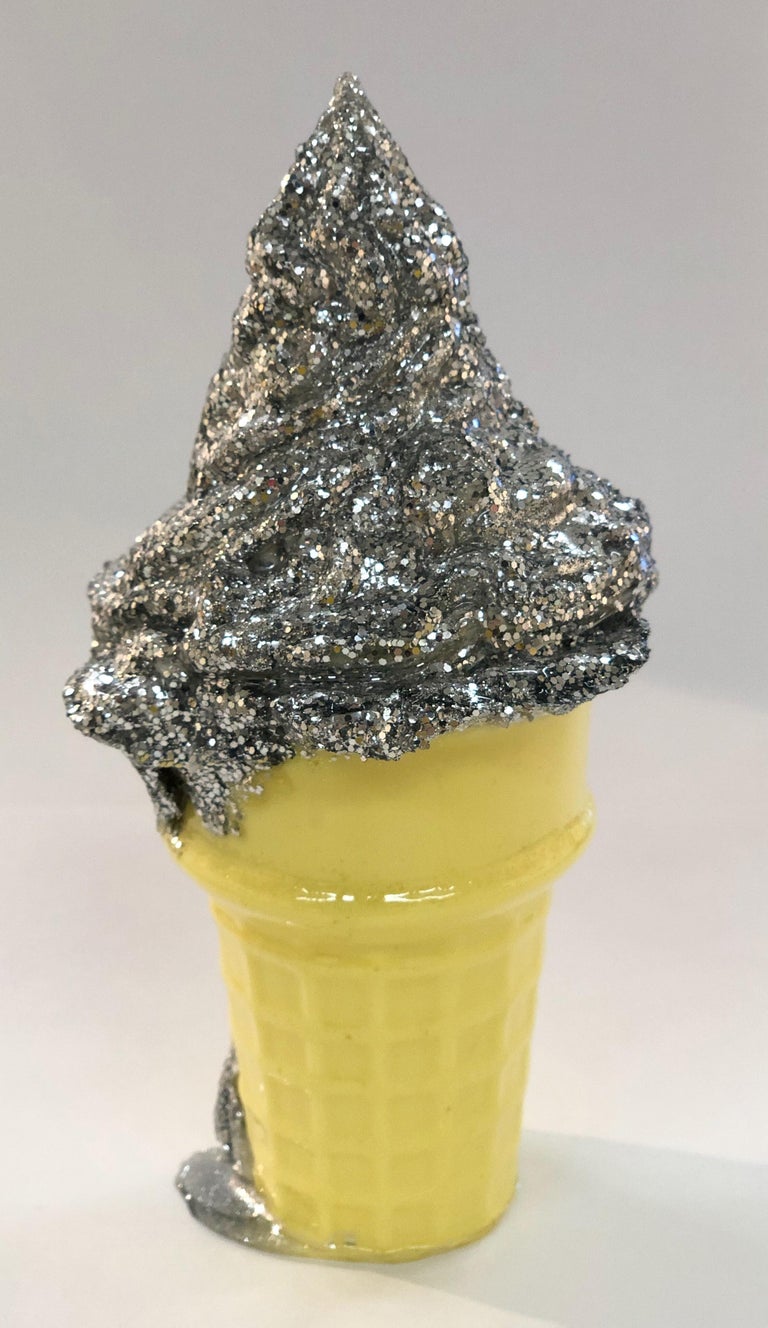 Betsy Enzensberger Silver Glitter Ice Cream Cone Original Resin Sculpture at 1stDibs