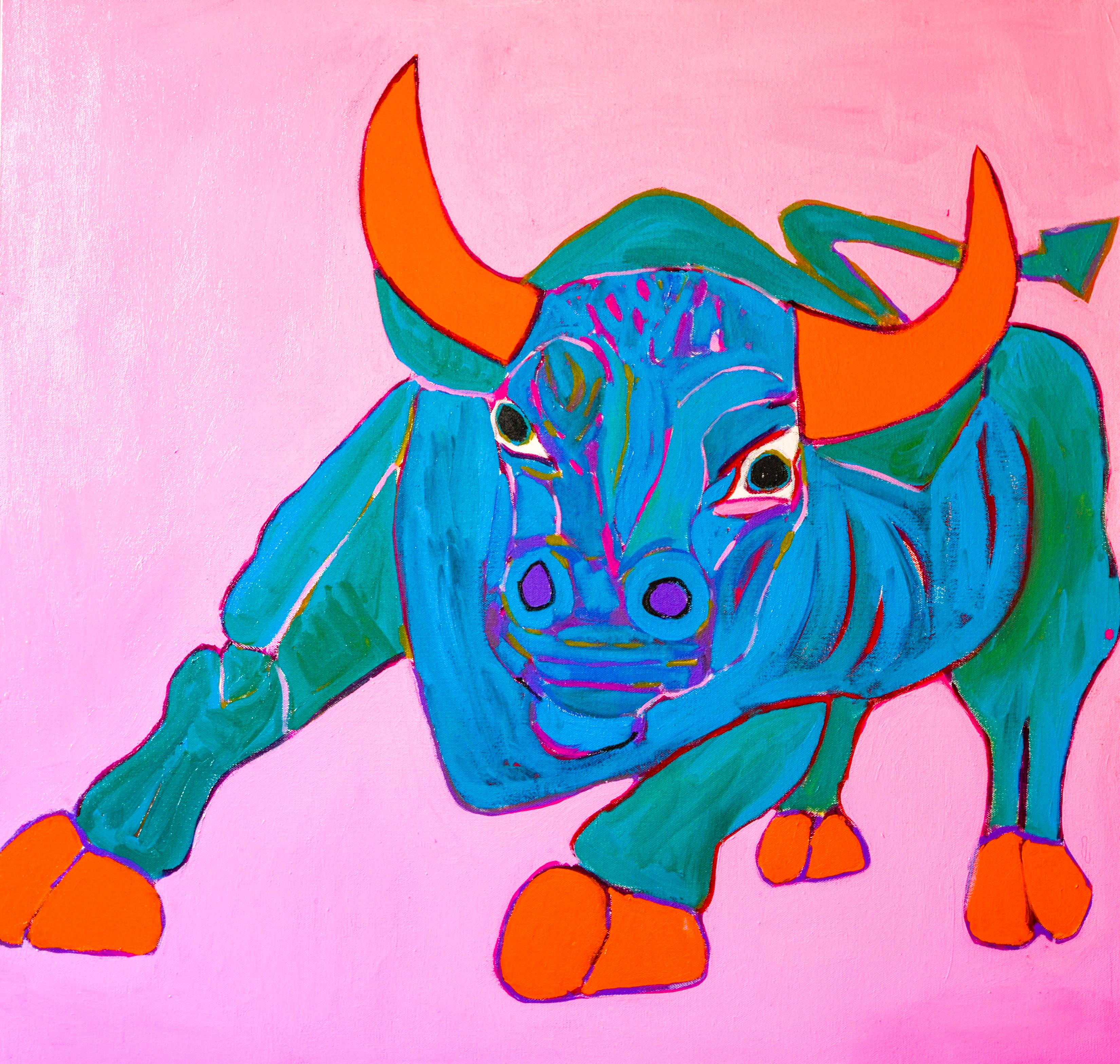 Melinda McLeod Animal Painting - "Cotton The Bull"-Acrylic Painting on Canvas 