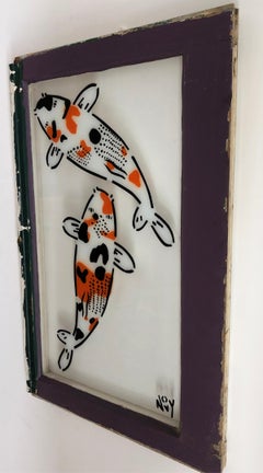 "Good Things Come in Pairs"-Acrylic on Glass in Wooden Window Frame