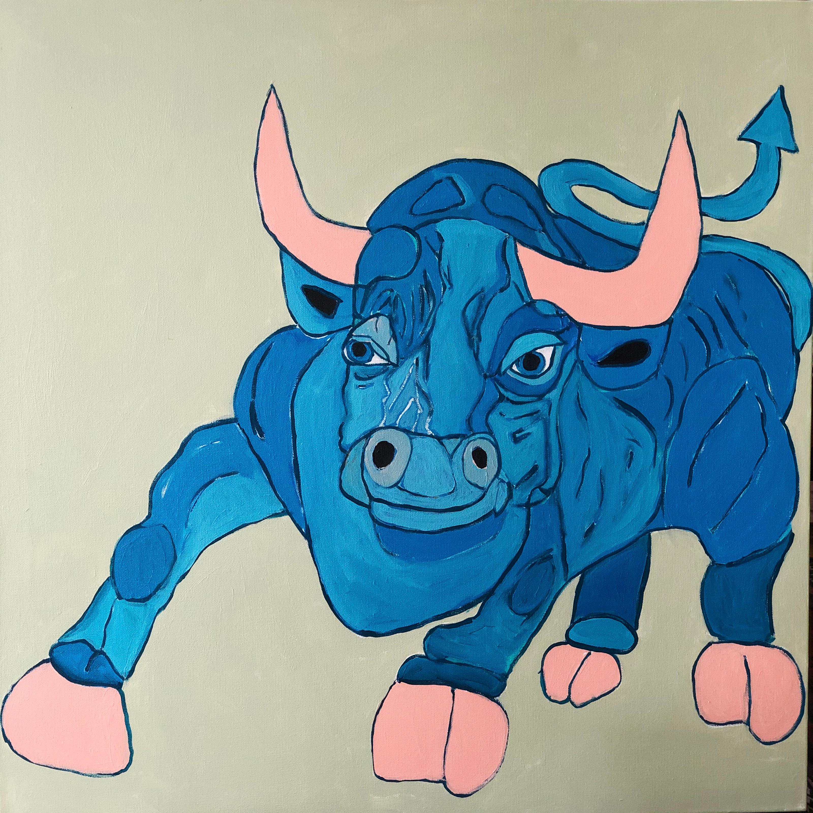 Animal Painting Melinda McLeod - "Azul le taureau" - Peinture acrylique sur toile 